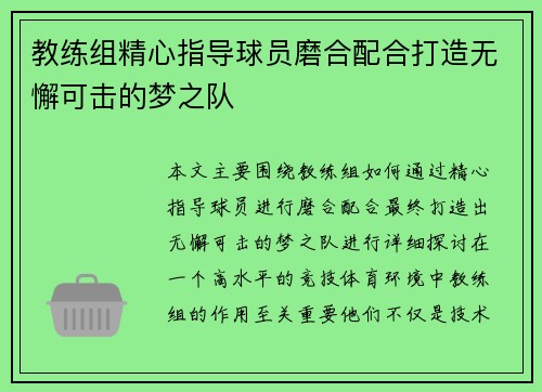 教练组精心指导球员磨合配合打造无懈可击的梦之队