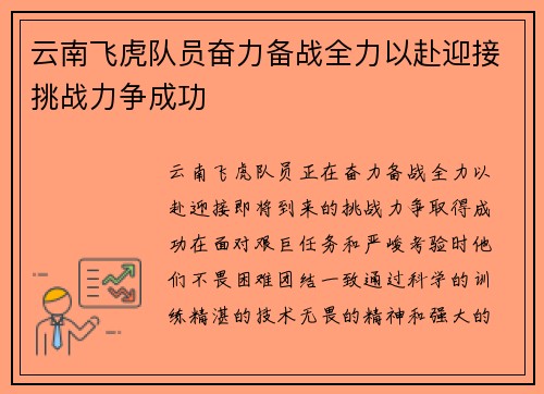 云南飞虎队员奋力备战全力以赴迎接挑战力争成功
